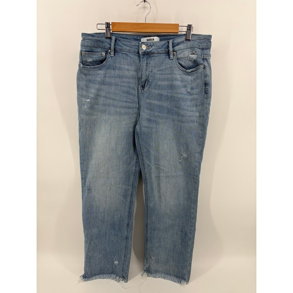 Mica LA, Mid Rise Cigarette Crop Jeans, Raw Hem, Skinny Ankle, Women 32, Pre-Own